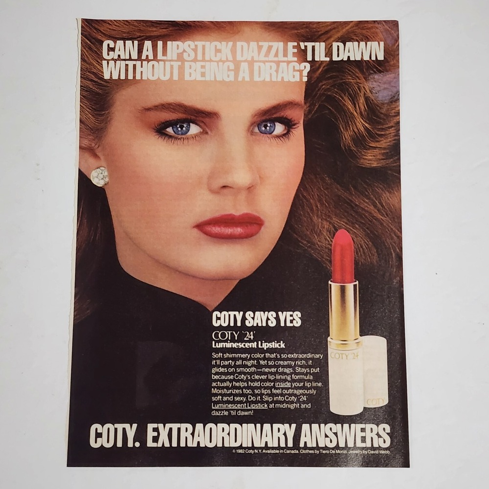Vintage Print Ad Coty 24 Luminescent Lipstick clipping 1983 8x10.5
